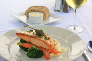 salmon with bread and wine